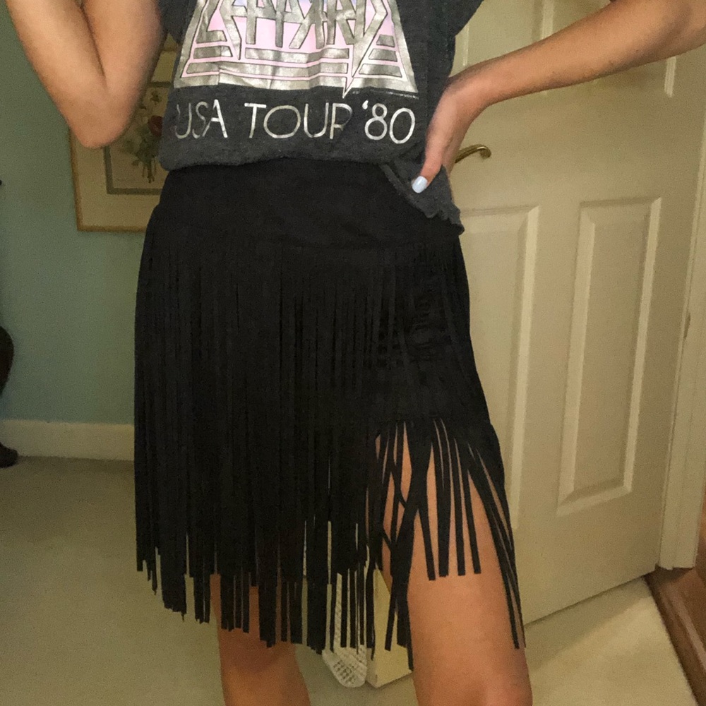 Fringe Suede Black Skirt